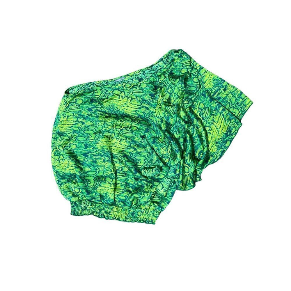 CHARLOTTE Russe | Women's 1-Sleeve Blouse Top Green Yellow‎ Serpent Print